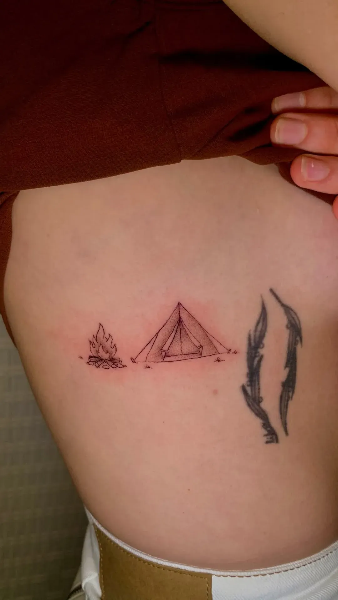Camping & feather tattoo by The Mafia Ink Bali