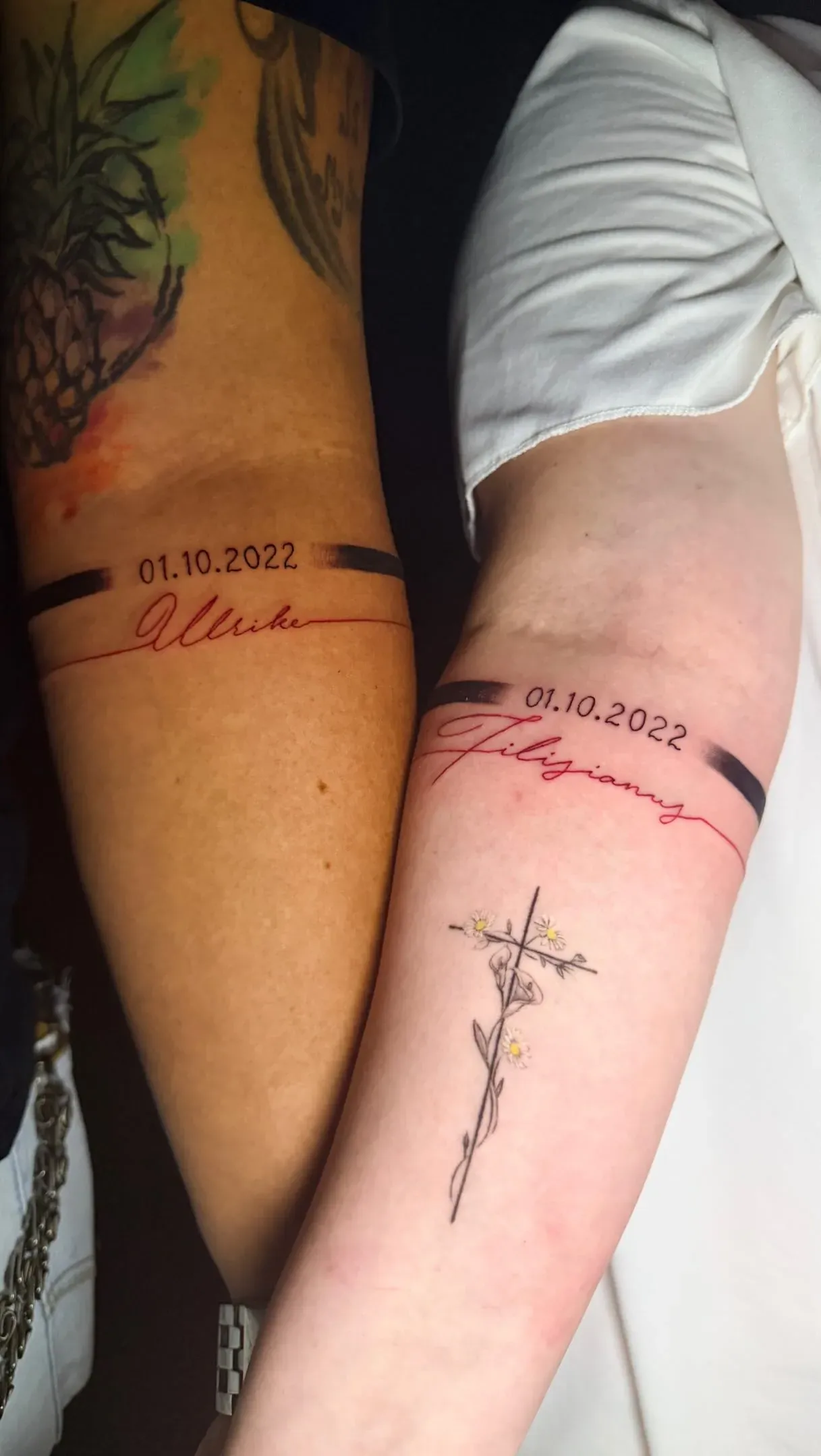 Matching dates & flowers tattoo by The Mafia Ink Bali