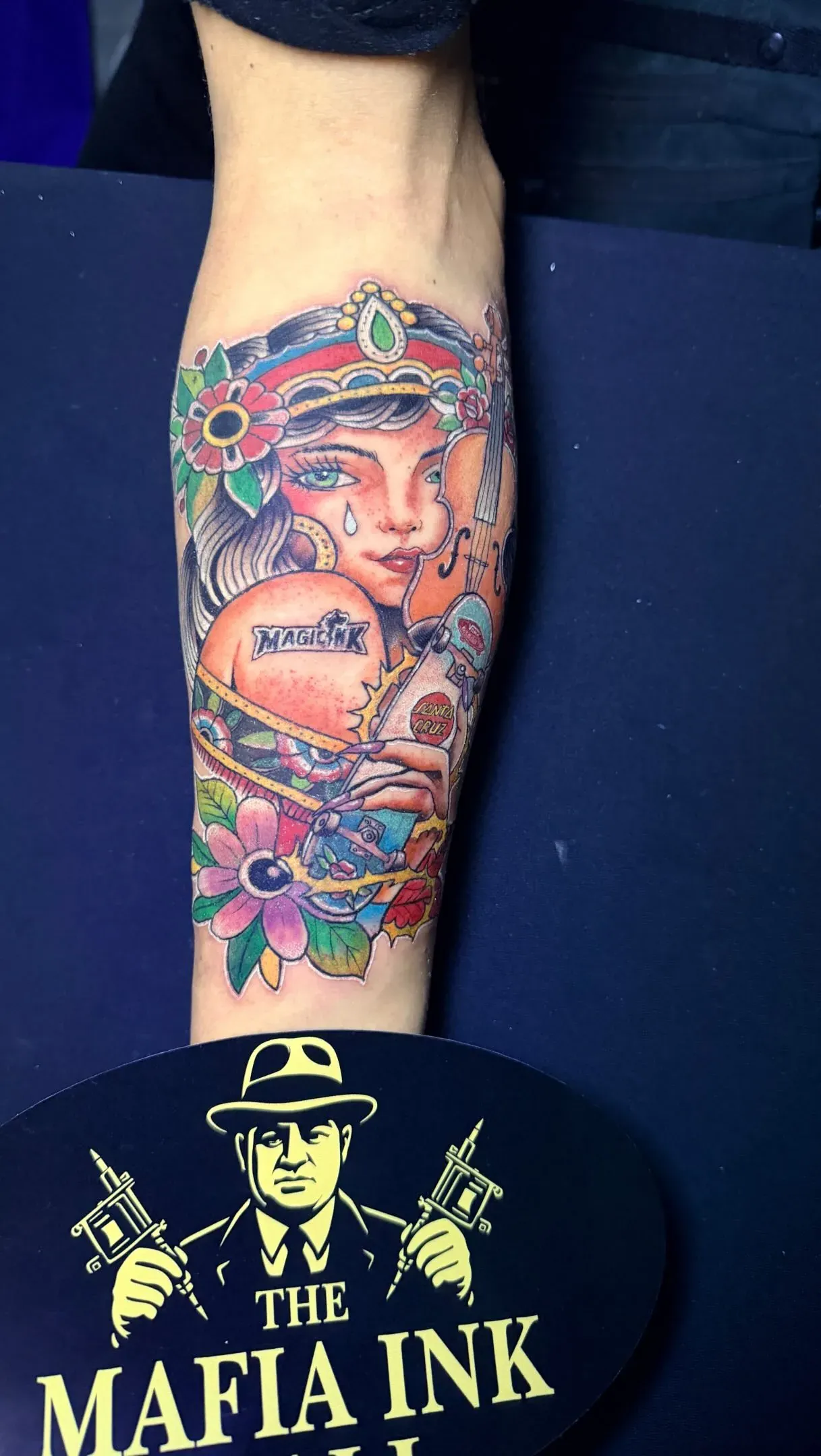 Colour floral portrait tattoo by The Mafia Ink Bali