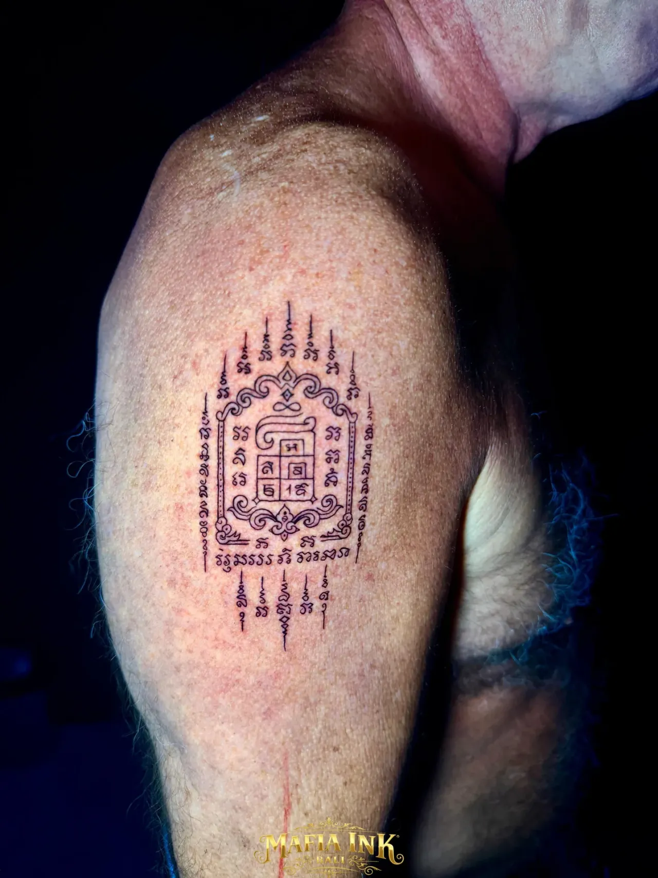 Sak yant shoulder piece tattoo by The Mafia Ink Bali
