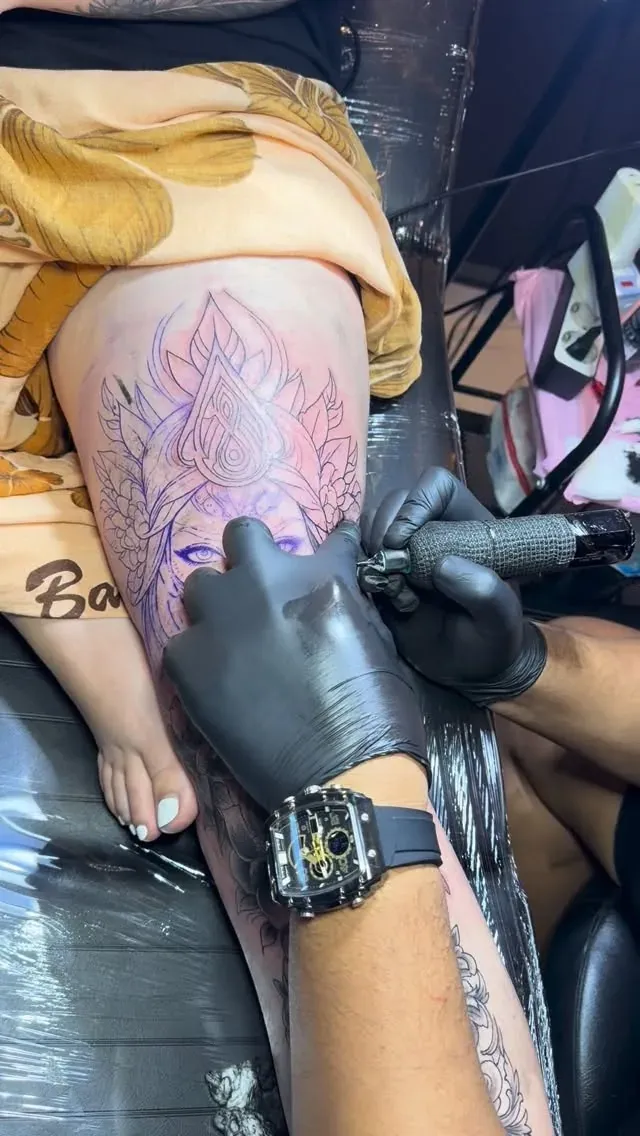 Portrait & mandala in progress tattoo by The Mafia Ink Bali