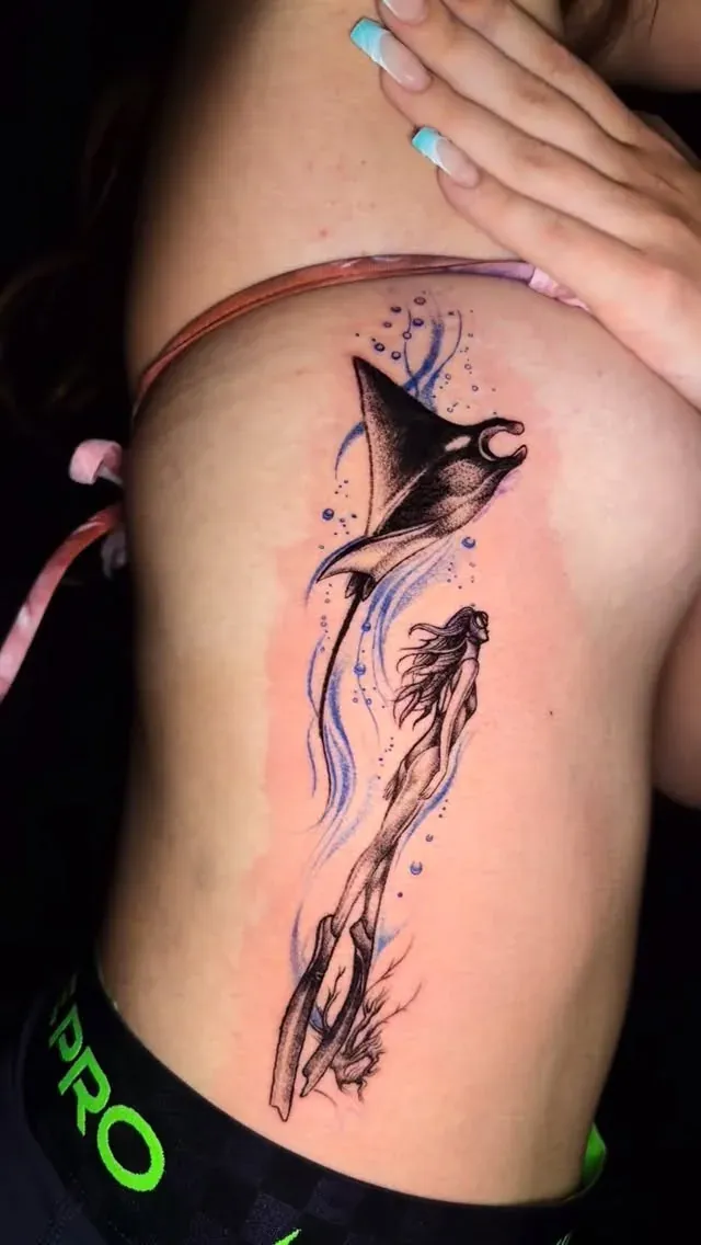 Manta ray & jellyfish in progress tattoo by The Mafia Ink Bali