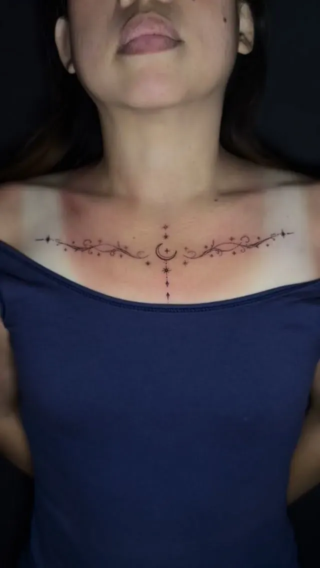 Celestial collarbone tattoo by The Mafia Ink Bali
