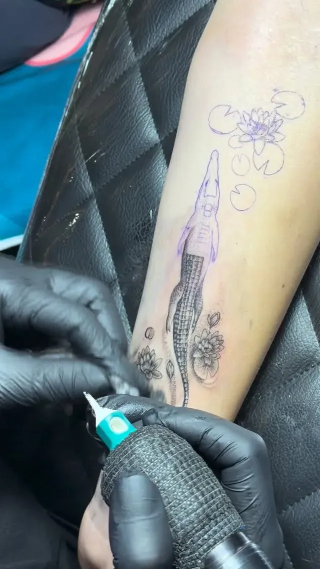 Fine-line sword in progress tattoo by The Mafia Ink Bali