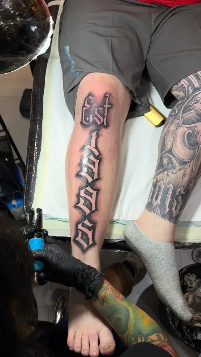 Lettering in progress tattoo by The Mafia Ink Bali