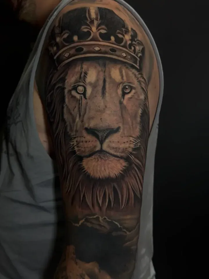 Lion portrait tattoo by The Mafia Ink Bali