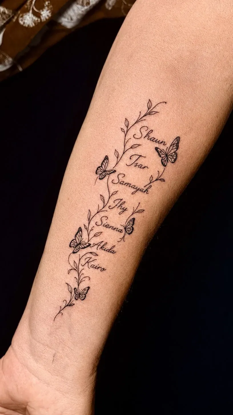 Botanical lettering tattoo by The Mafia Ink Bali