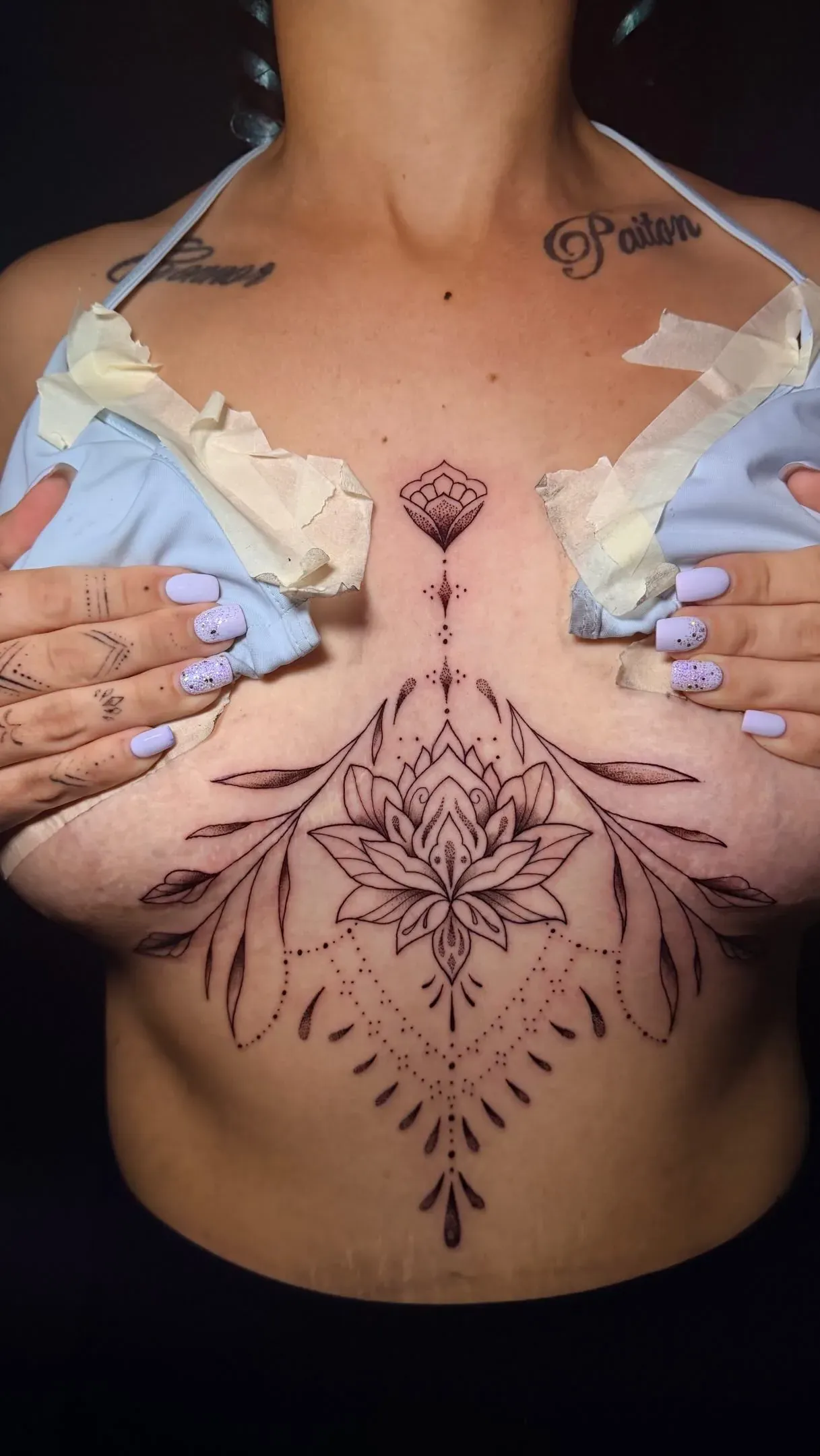 Ornamental chest piece tattoo by The Mafia Ink Bali