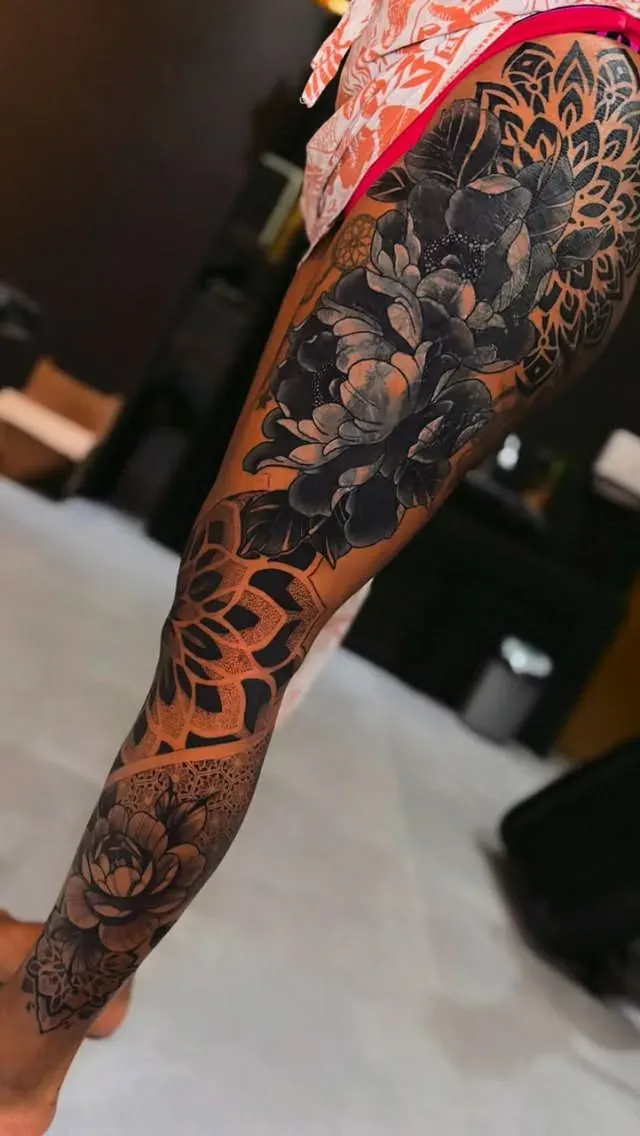 Ornamental sleeve detail tattoo by The Mafia Ink Bali